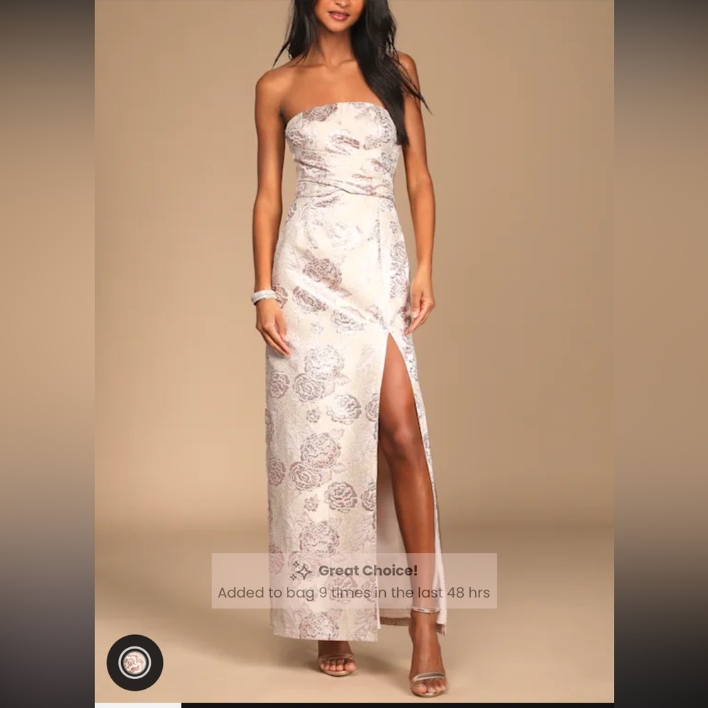 Pale Pink Floral Jacquard Strapless Maxi Dress